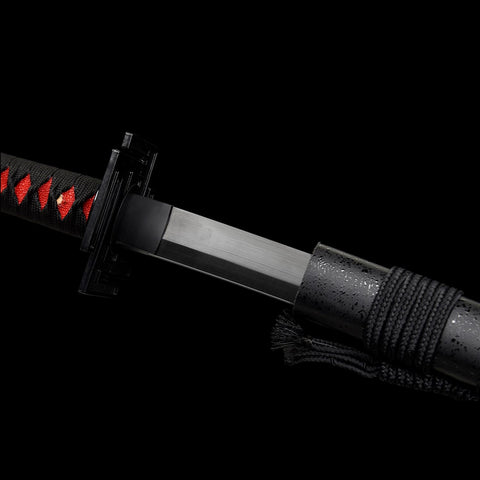 Unsheathed display of Tensa Zangetsu black blade katana