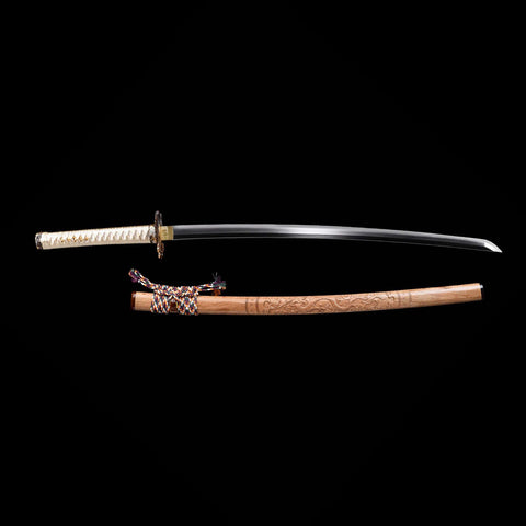 Textured samegawa ray skin handle wrap on traditional Japanese katana
