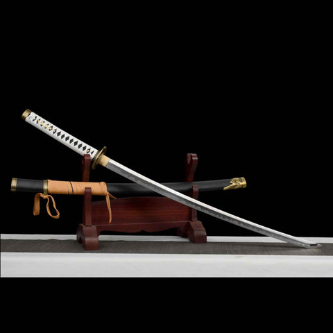 Detailed view of bohi groove on Vergil Yamato Katana blade, enhancing balance