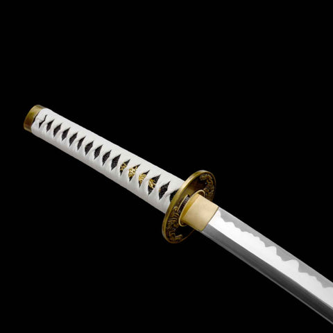 Detailed view of tsuka wrapping and rayskin panels on Vergil Yamato Katana