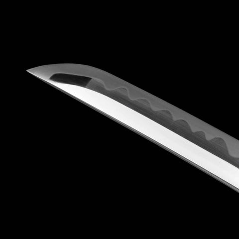 Close-up of the sharp tip of Vergil Yamato Katana blade, hand-forged and functional Devil May Cry 3 anime sword