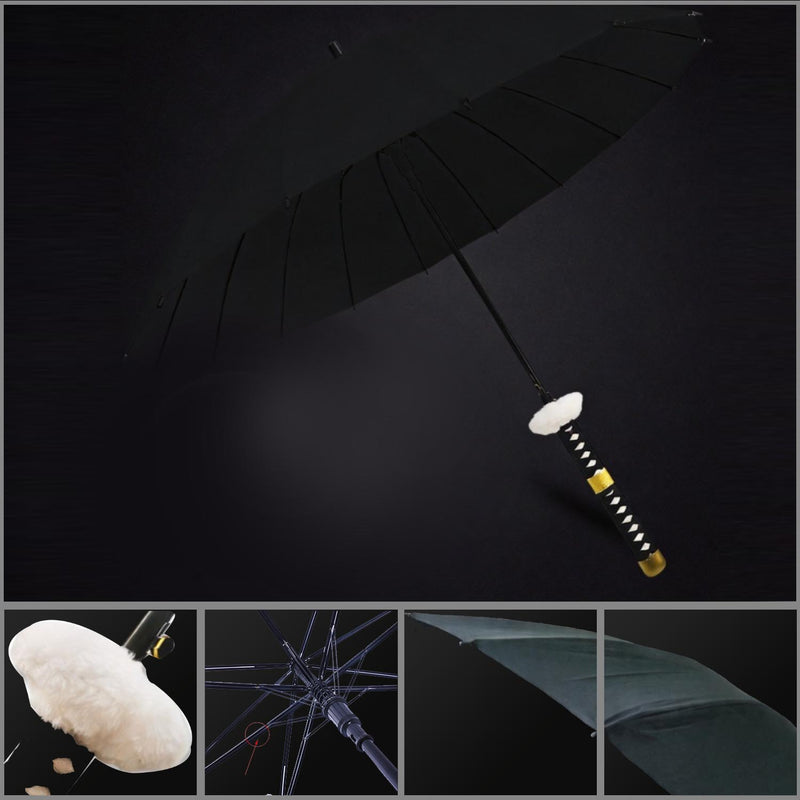 White Handle Luo Black 16-Rib Detachable Sword Umbrella Anime Cosplay 