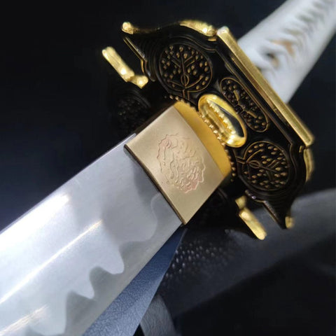 Close-up of Devil May Cry 5 Vergil Yamato Sword printed pattern blade cosplay prop
