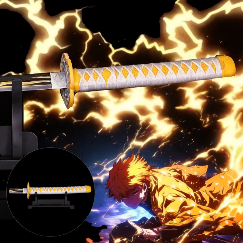 Zenitsu Agatsuma Nichirin Blade 1:1 Metal Sword Replica Demon Slayer Cosplay Katana 