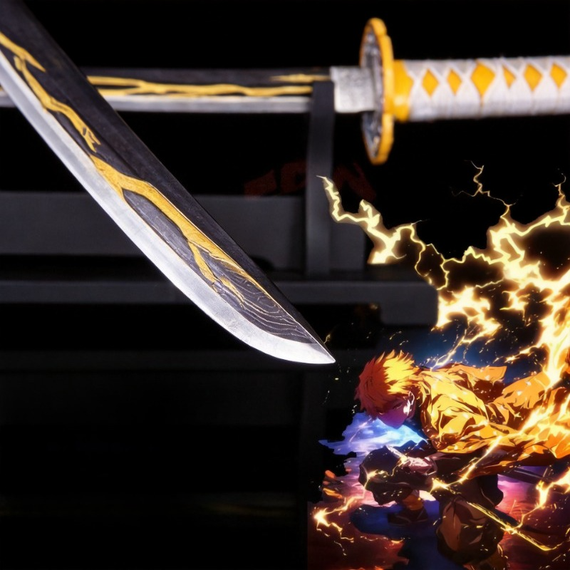 Zenitsu Agatsuma Nichirin Blade 1:1 Metal Sword Replica Demon Slayer Cosplay Katana 