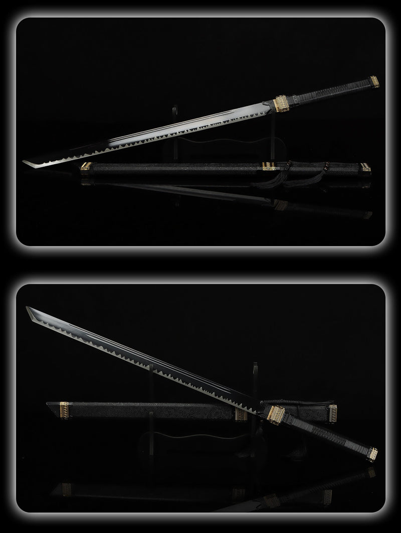 Zhan Shen Black Blade Star Sword Replica with Stand & White Belt 