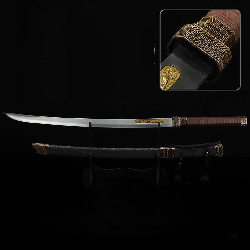 Zhan Shen Gold Laminated Star Blade Sword Replica with Stand 