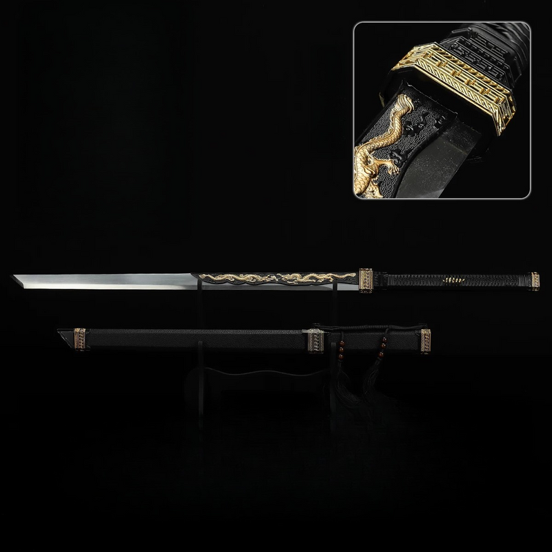 Zhan Shen Long Dragon Pattern Star Blade Sword Replica with White Belt 