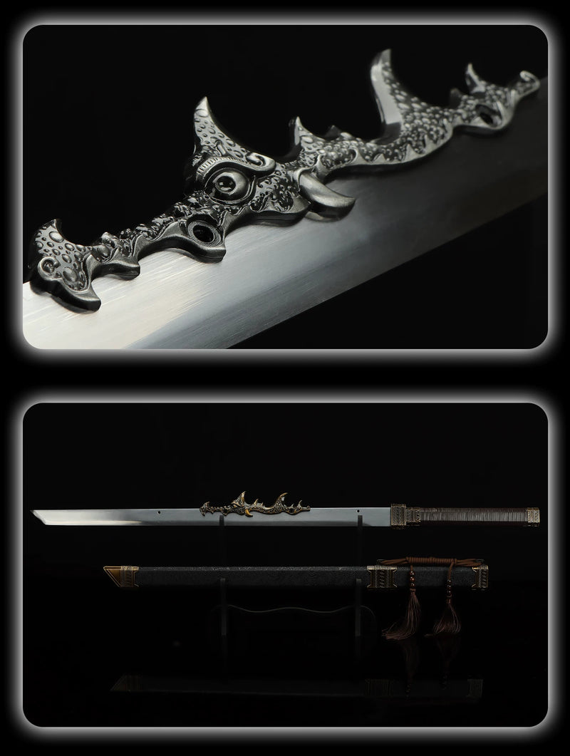 Zhan Shen Silver Dragon Laminated Star Blade Sword Replica 