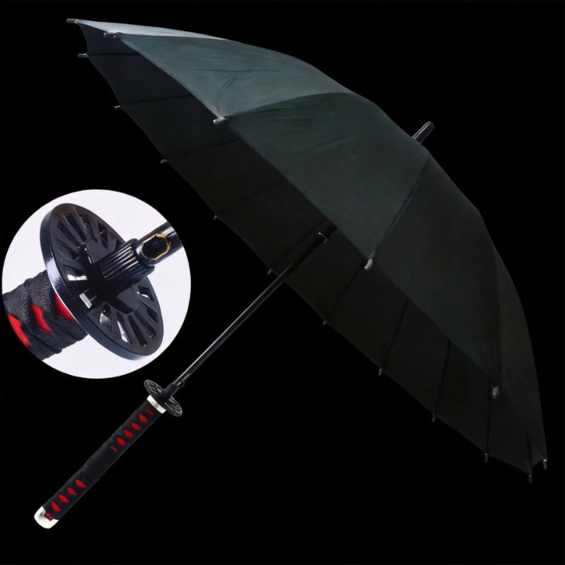 Tanjirou Black Sword Umbrella 16-Rib with Sleeve Anime Katana 