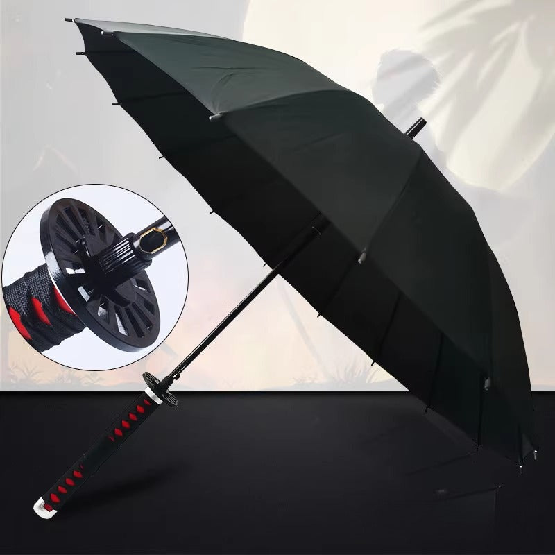 Tanjirou Black Sword Umbrella 16-Rib Detachable Katana Cosplay 