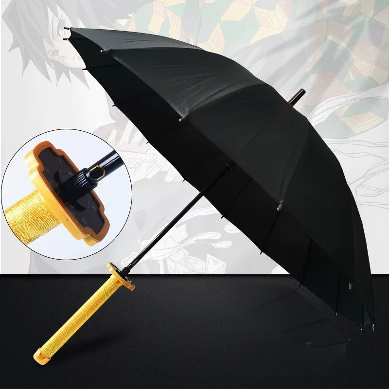 Yoriichi Tsugikuni Black Sword Umbrella 16-Rib Katana Cosplay 