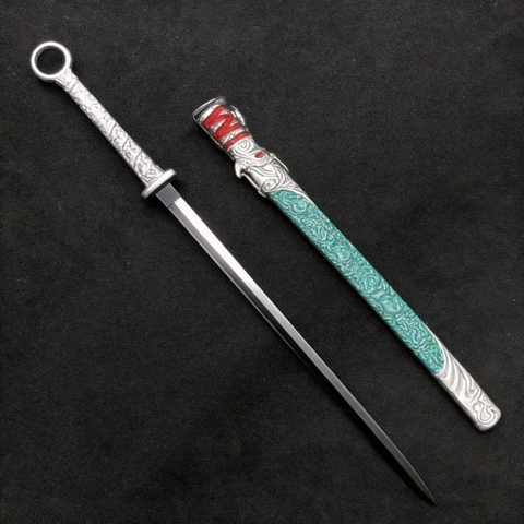 close up detail of genshin impact alloy metal sword replica anime collectible model