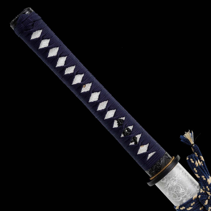 Straight Blade Katana 1045 Carbon Steel Samurai Sword Blue Handle 