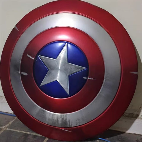Side angle view highlighting battle-damaged effects on Captain America 1:1 aluminum shield