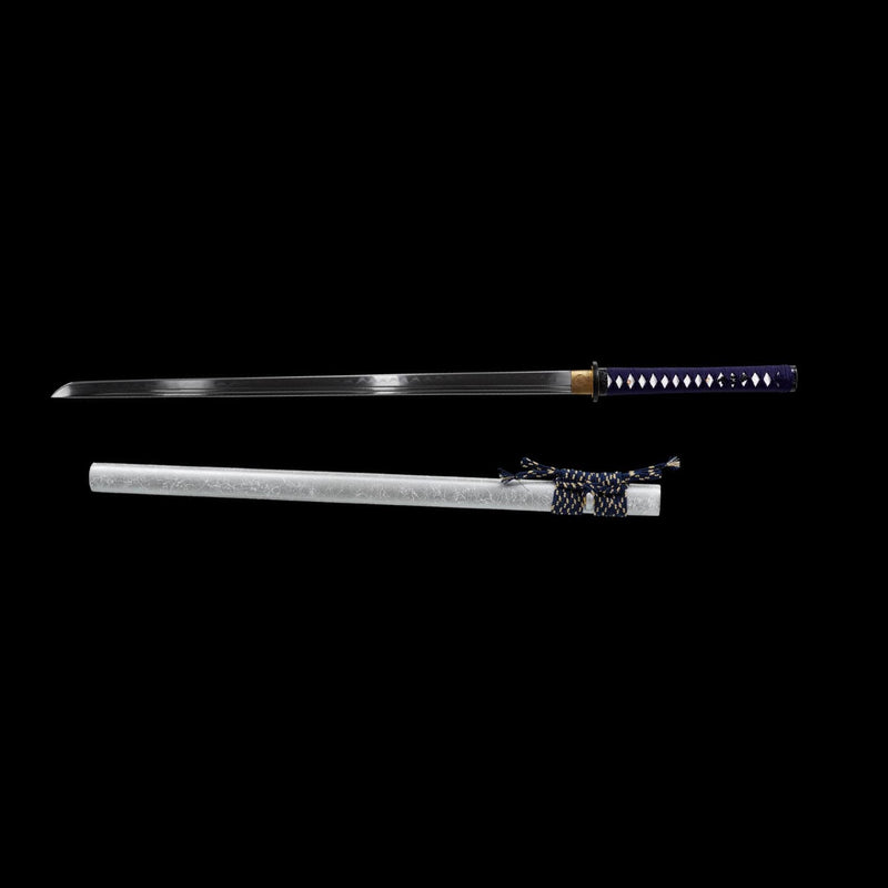 Straight Blade Katana 1045 Carbon Steel Samurai Sword Blue Handle 