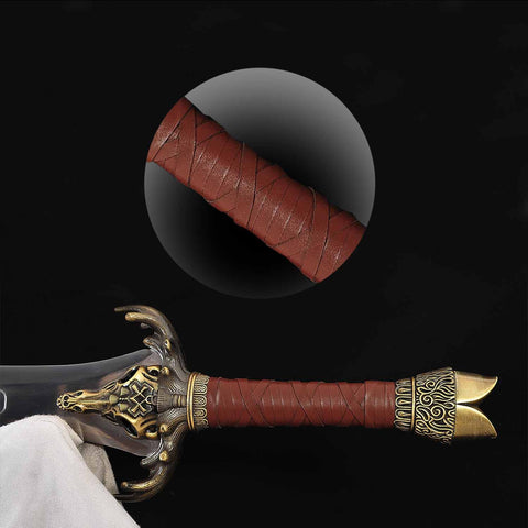 Conan Sword replica with full tang construction and hardwood handle wrapped in synthetic leather