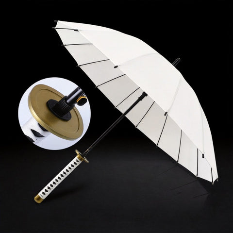 close up of detachable sword handle ichimonji white anime umbrella
