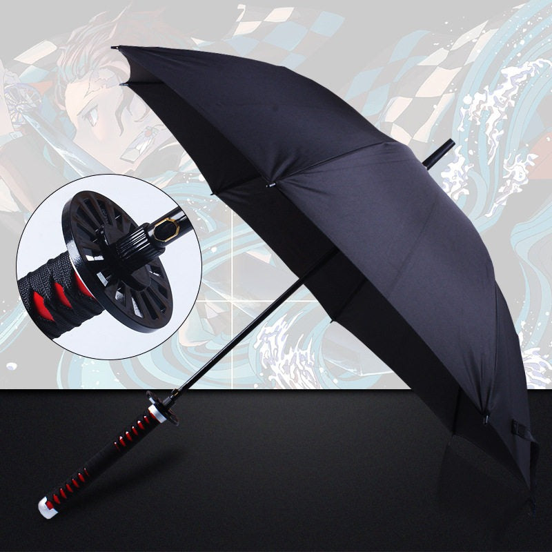 Tanjirou Black Sword Umbrella 16-Rib Detachable Katana Cosplay 