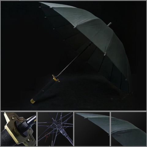 gakusou black 16 rib detachable sword umbrella front view