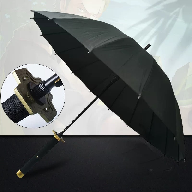 Gakusou Black 16-Rib Sword Umbrella with Carry Sleeve, Katana Anime Cosplay Umbrella 