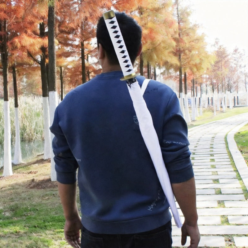 Ichimonji White 16-Rib Sword Umbrella with Carry Sleeve – Anime Katana Cosplay Umbrella 