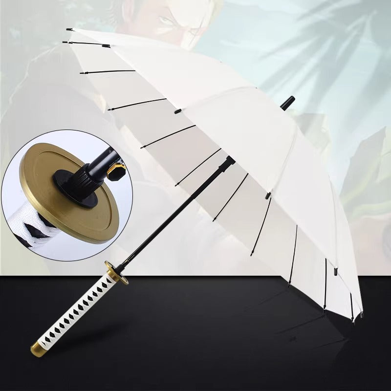 Ichimonji White 16-Rib Sword Umbrella with Carry Sleeve – Anime Katana Cosplay Umbrella 