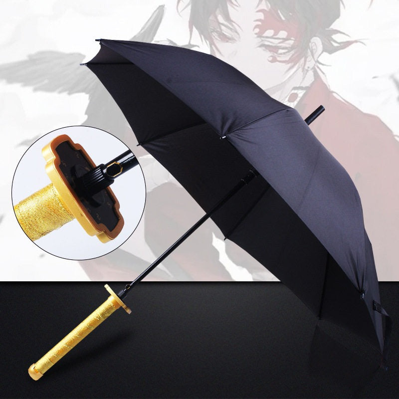 Yoriichi Tsugikuni Black Sword Umbrella 16-Rib Katana Cosplay 