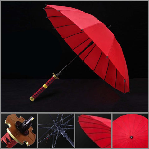 onitetsu classic red 16 rib detachable sword umbrella full product view anime katana cosplay umbrella