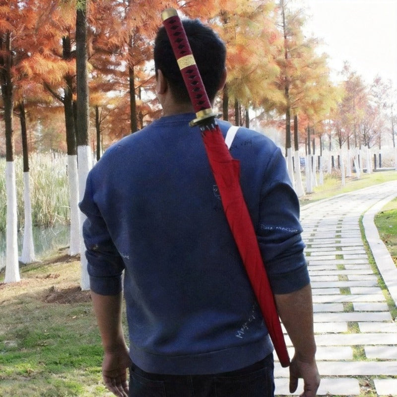 Onitetsu Classic Red 16-Rib Sword Umbrella with Carry Sleeve 