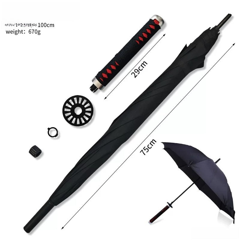Tanjirou Black Sword Umbrella 16-Rib Detachable Katana Cosplay 