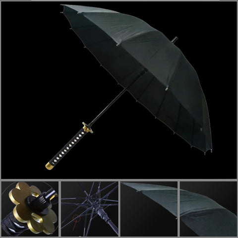 shusui black 16 rib sword umbrella with carry sleeve full product display