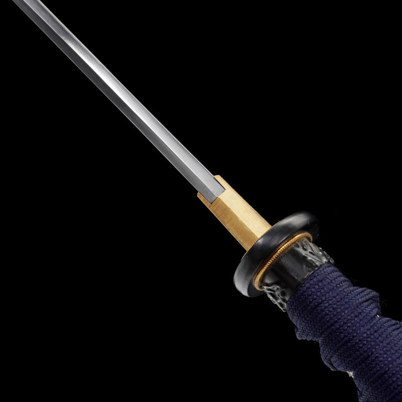 Straight Blade Katana 1045 Carbon Steel Samurai Sword Blue Handle 