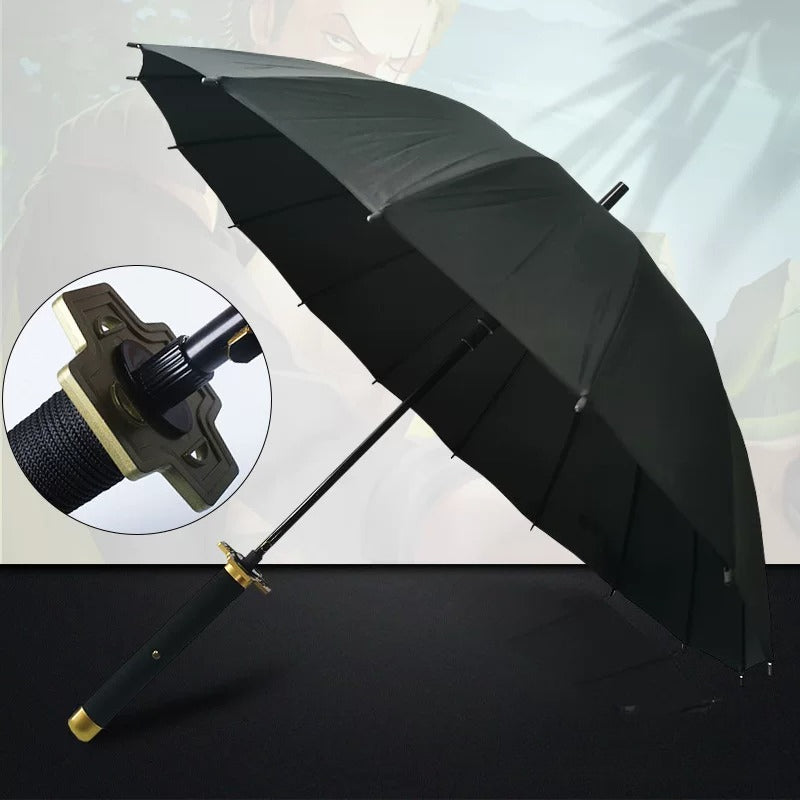 Gakusou Black 16-Rib Sword Umbrella with Carry Sleeve, Katana Anime Cosplay Umbrella 