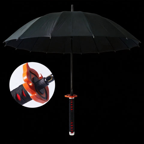 tanjirou black sword umbrella 16 rib windproof frame durable anime umbrella