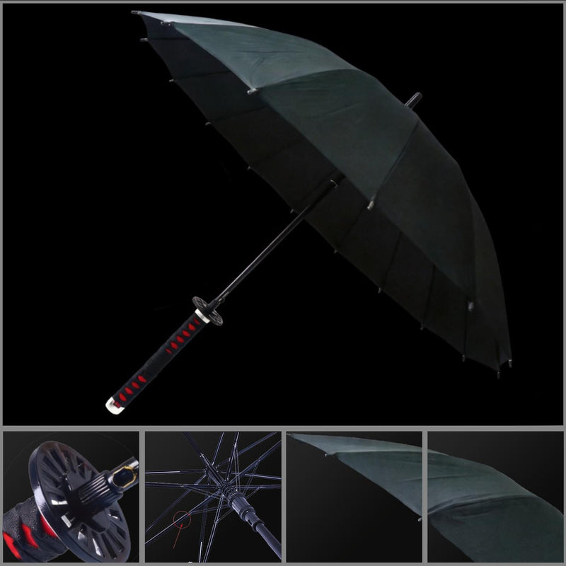 Tanjirou Black Sword Umbrella 16-Rib Detachable Katana Cosplay 