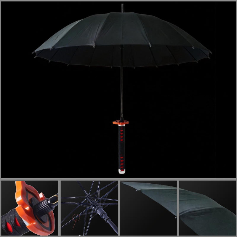 Tanjirou Black Sword Umbrella 16-Rib Katana Cosplay w/ Sleeve 