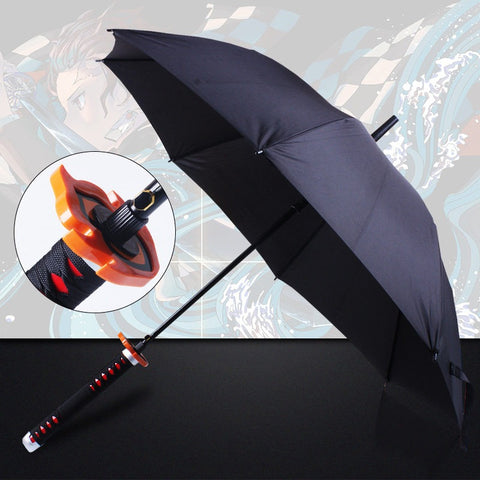 tanjirou third gen black sword umbrella with carry sleeve easy to carry cosplay umbrella