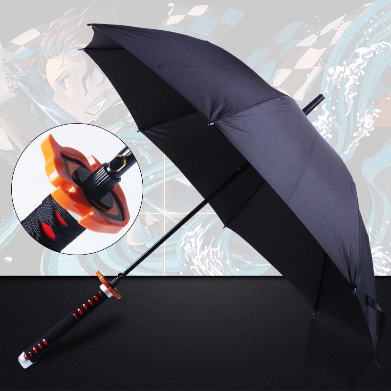 Tanjirou Black Sword Umbrella 16-Rib Katana Cosplay w/ Sleeve 