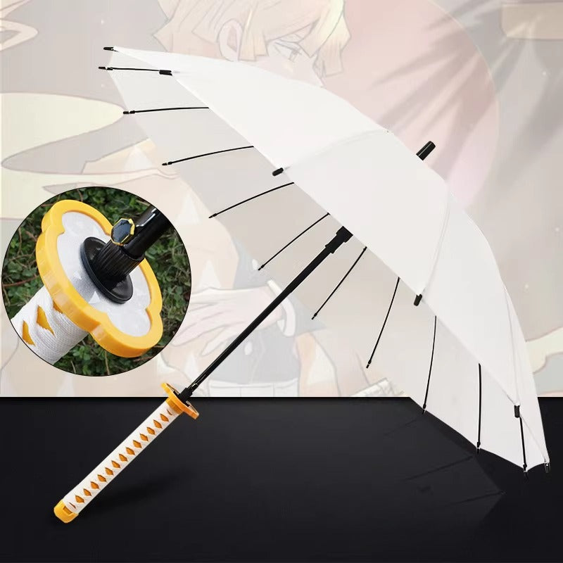 Zenitsu Agatsuma White Sword Umbrella 16 Rib Detachable Katana 