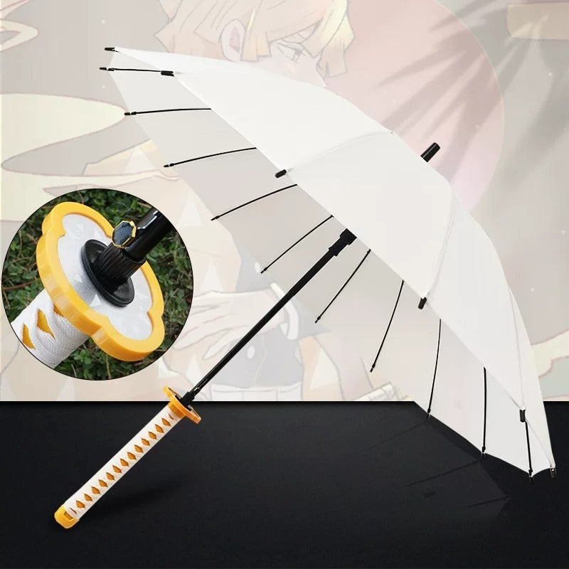Zenitsu Agatsuma White Sword Umbrella 16 Rib Katana Cosplay 